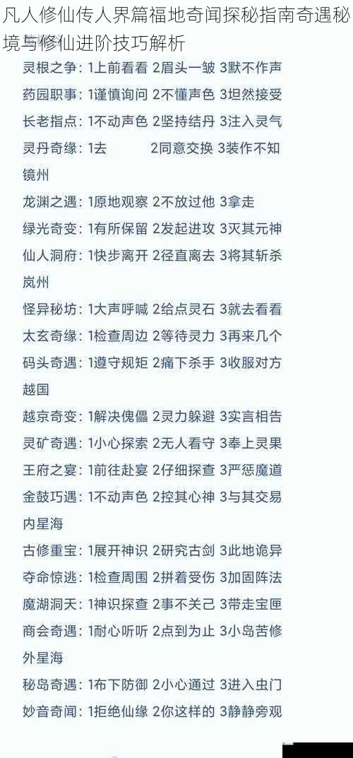 凡人修仙传人界篇福地奇闻探秘指南奇遇秘境与修仙进阶技巧解析