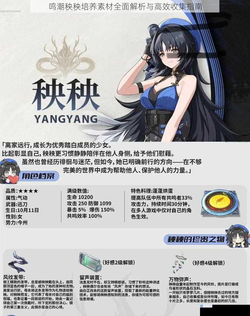 鸣潮秧秧培养素材全面解析与高效收集指南