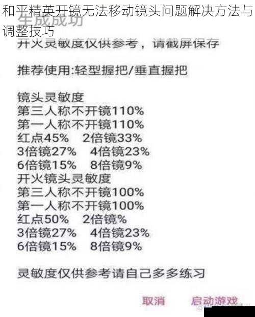 和平精英开镜无法移动镜头问题解决方法与调整技巧