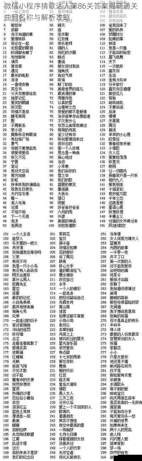微信小程序猜歌达人第86关答案揭晓通关曲目名称与解析攻略