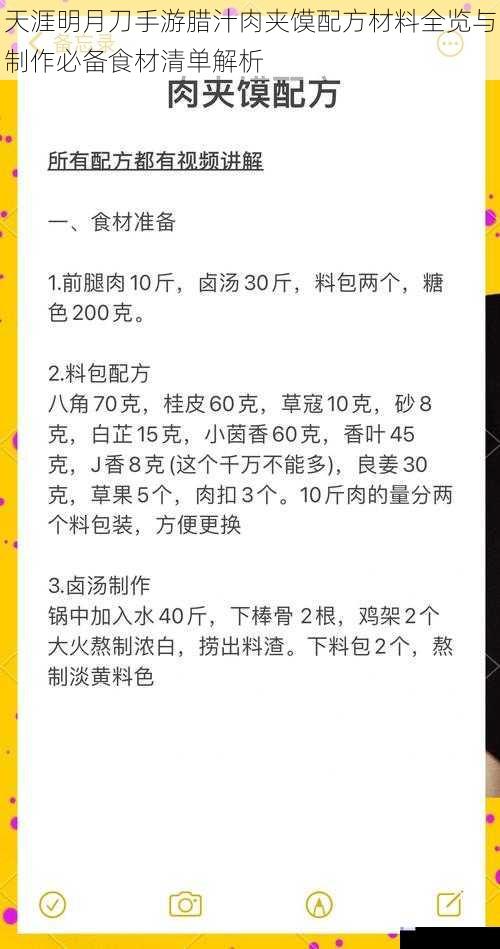 天涯明月刀手游腊汁肉夹馍配方材料全览与制作必备食材清单解析