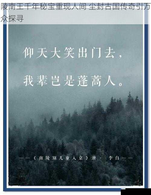 陵南王千年秘宝重现人间 尘封古国传奇引万众探寻