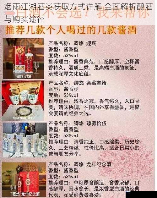 烟雨江湖酒类获取方式详解 全面解析酿酒与购买途径